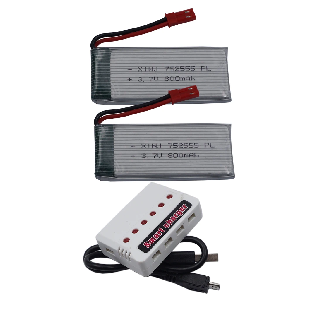 3.7V 800 MAh 25C Charger + 2pcs Rechargeable Polymer Li Lithium Lipo Battery 752555 JST For JJRC H11C H11D RC Quadcopter Drone