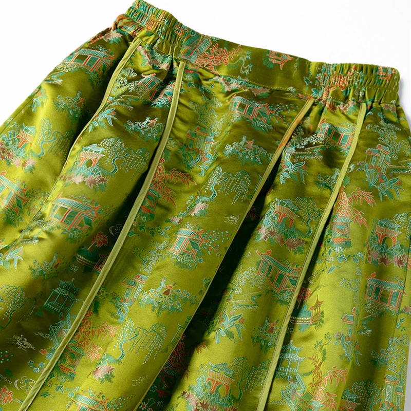 BirdTree, 50%Real Silk Song Brocade Elegant Skirt, Women Elastic Waist Jacquard, Retro Commute Skirt, 2024 Summer New B44883QC