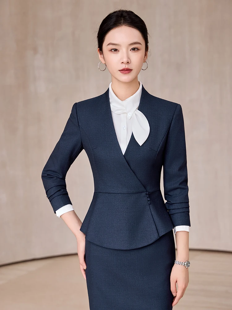 Purple Suit Set for Women Autumn Professional High End Jewelry Store Hotel Manager Front Desk Uniform Beauty Salon Workwear