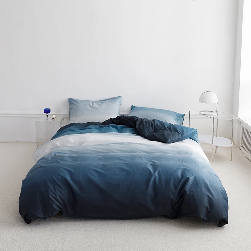 

100% Cotton Chic Gradient Bedding Set Single Twin Queen size 3Pcs Ultra Soft Breathable Hidden Zipper Duvet Cover Pillowcases