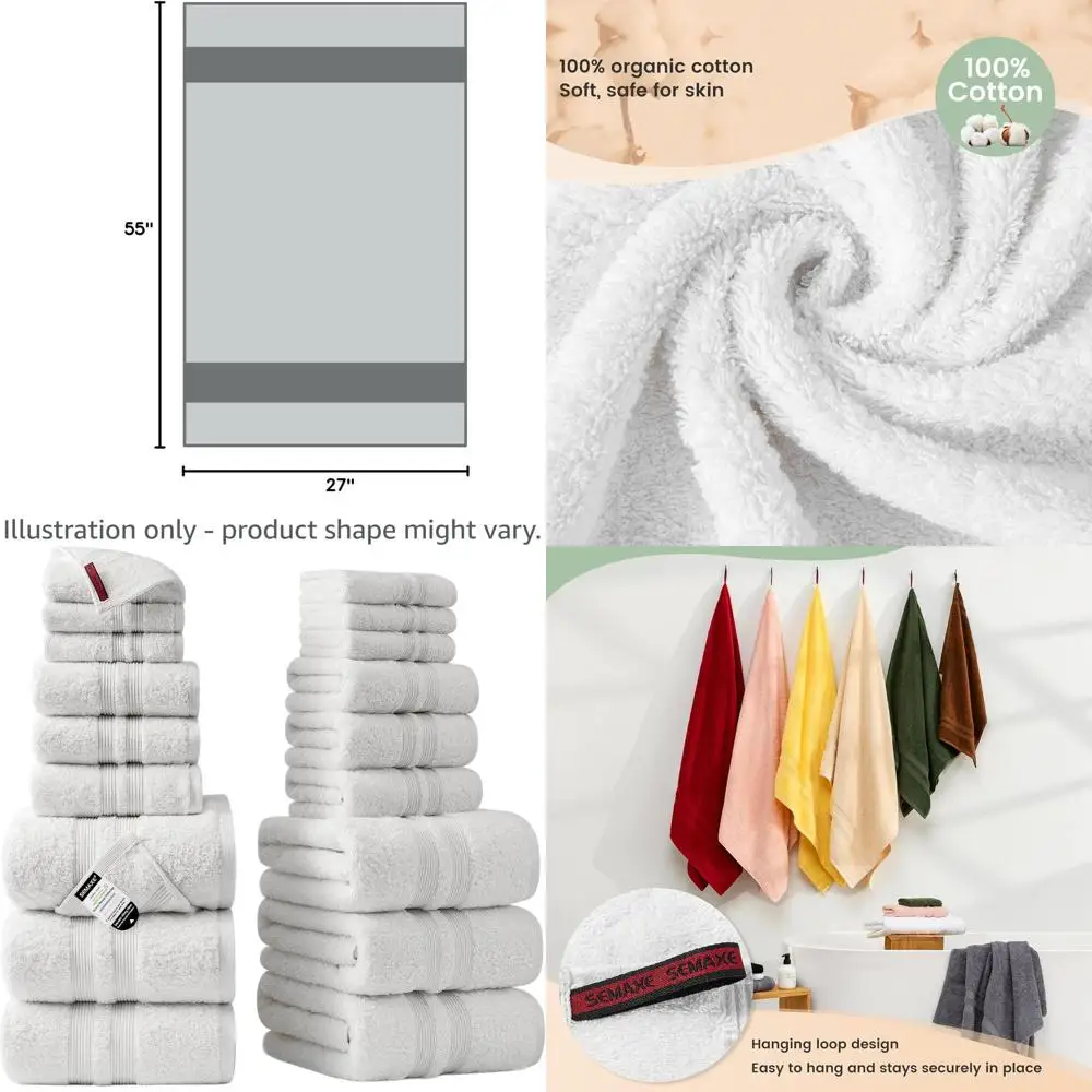 

Набор хлопковых полотенец из 18 предметов, белый, 600GSM, 100% хлопок, 6 ванн, 6 рук, 6 мочалок, в подарочной упаковке, с подвесными петлями