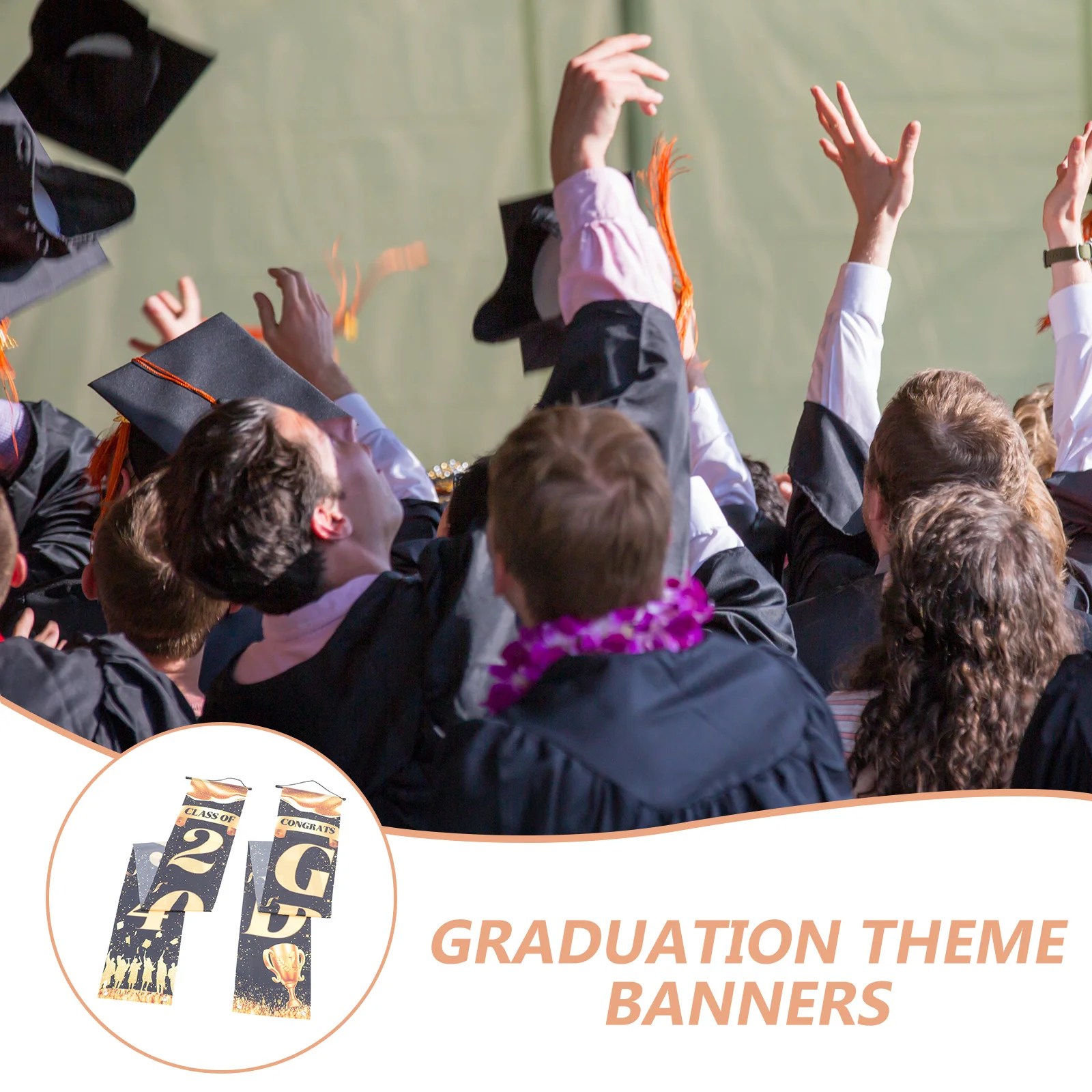 

1 Pair Graduation Couplets Banner Polyester Door Hanging Decoration Graduation Party Porch Sign 2024 Grad Celebration Supplies