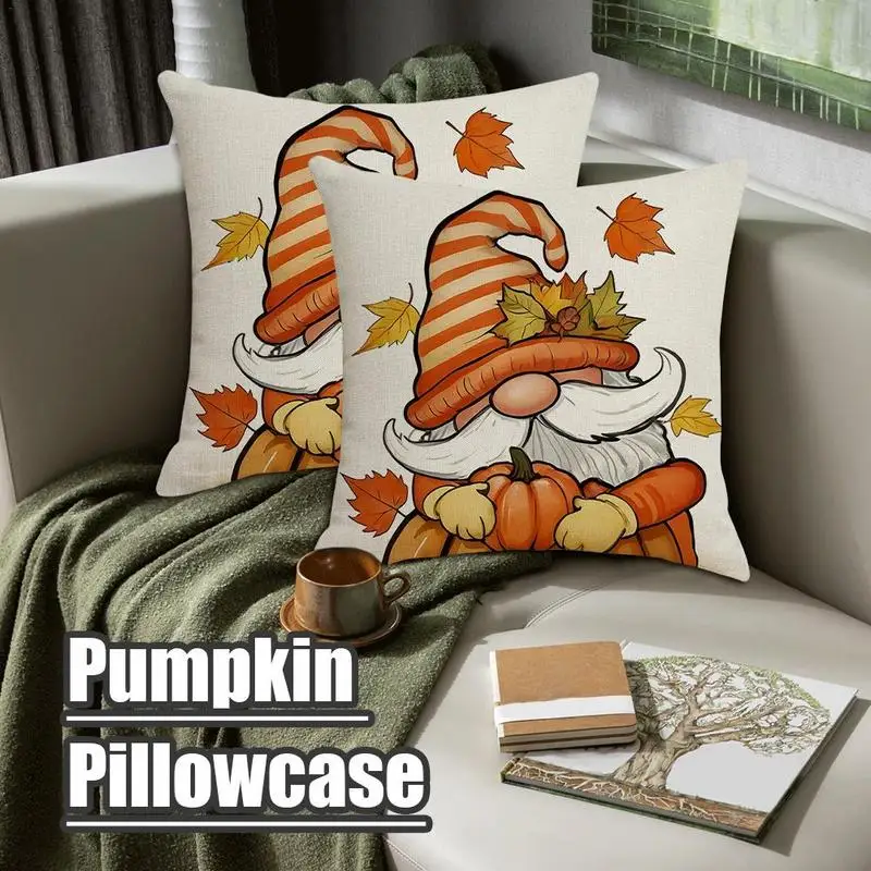 Pumpkin Pillow Cover Gnome Pumpkin Maple Leaves Fall Pillow Case 18 X 18 Decorative Throw Pillow Cushion Covers Washable For