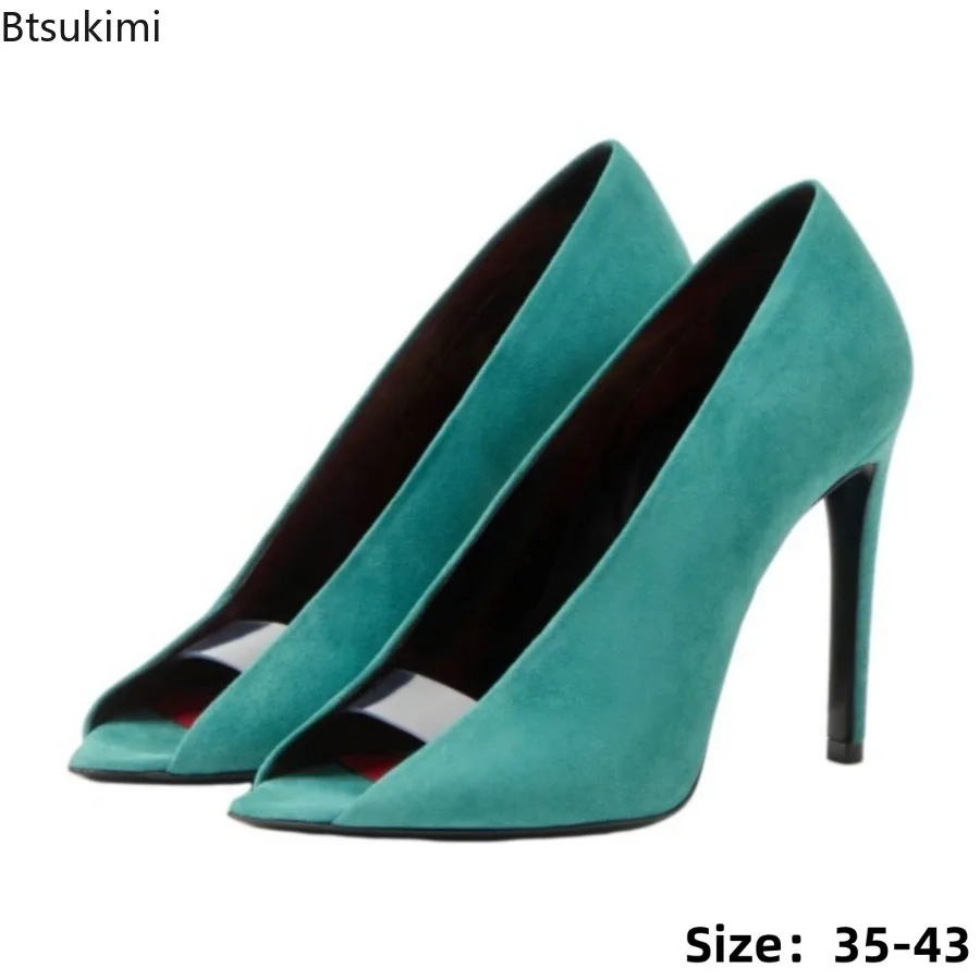 Women Suede Pointed Peep Toe Pumps Summer Sexy Thin Stiletto High Heels Instep Cutout Slip on Elegant Evening Party Dress Heels