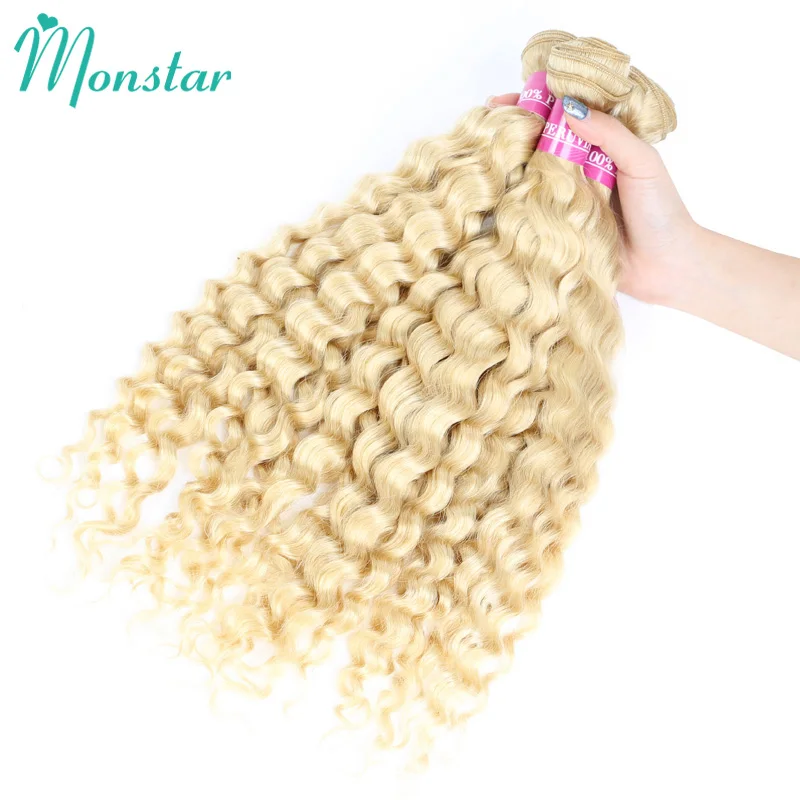 30 40 Inches Long Hair 613 Blonde Deep Wave Human Hair Bundles Malaysia Curly Hair Weave Bundles Remy 100% Human Hair Extensions