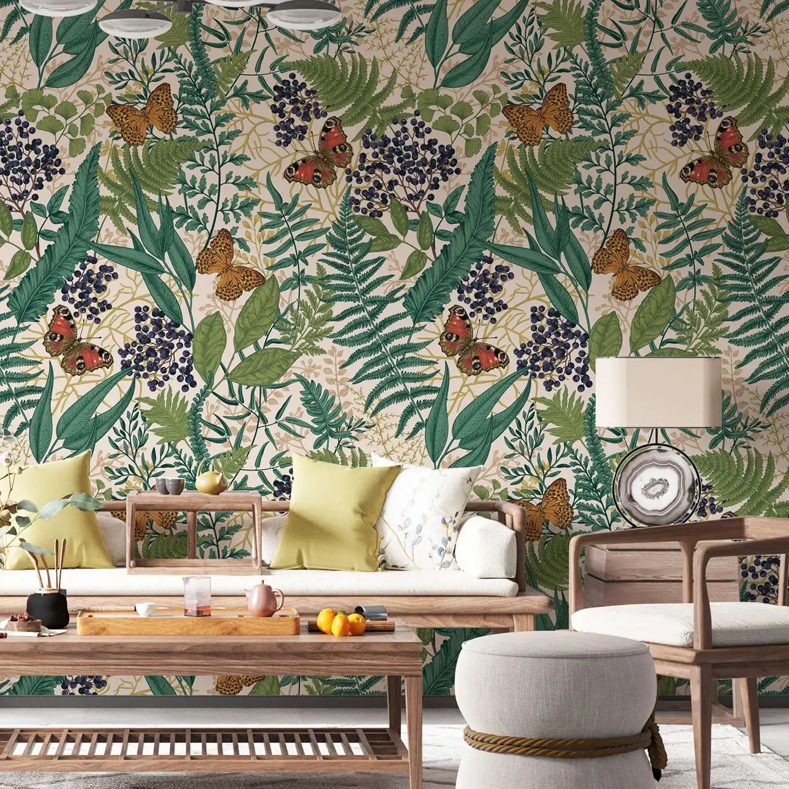 

Самоклеящиеся или традиционные обои с ботаническими бабочками, настенная роспись с плюшевой зеленой кожурой и наклейкой для спальни Art Nouveau