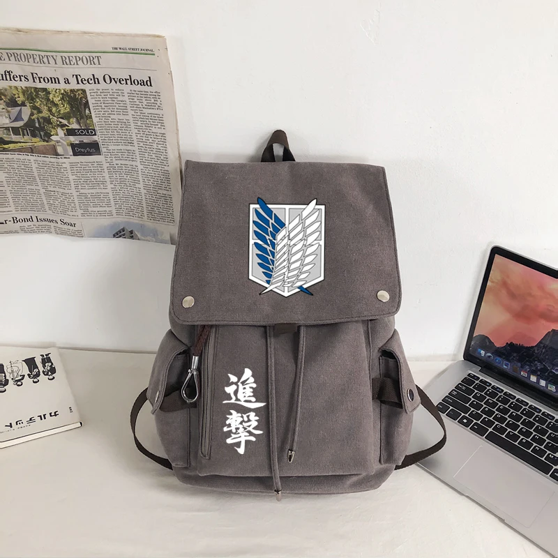 進撃の巨人-アニメ-キャンバス-バックパック-ダブルショルダーバッグ-中学生・高校生向け-スイートスクールスタイル-縦型スクエア