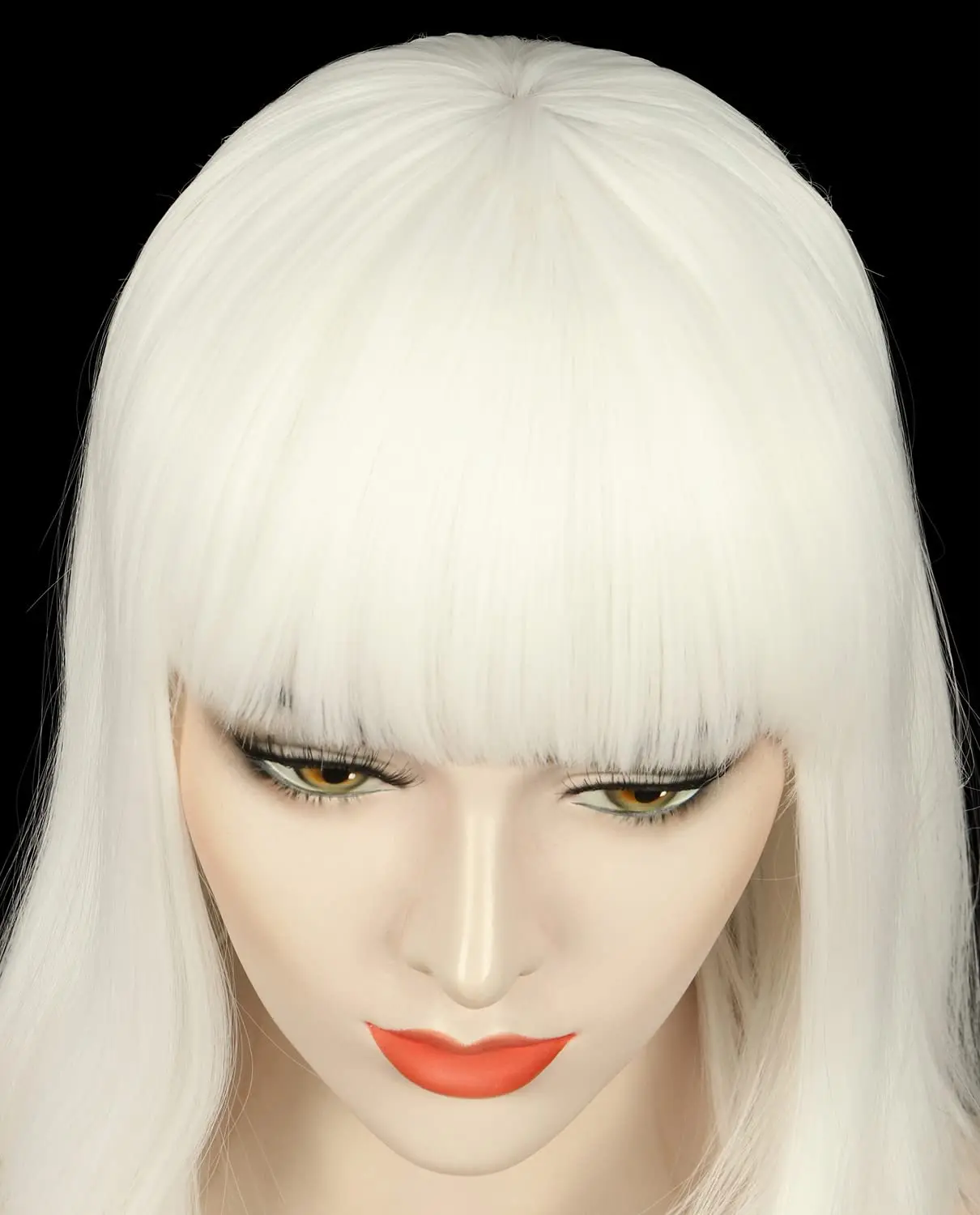Mulheres retas curto bob peruca branca franja plana traje de halloween peruca anime cosplay peruca festa
