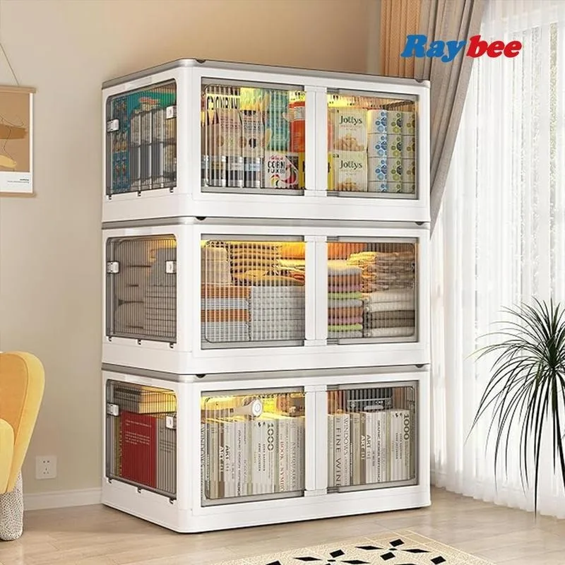 

RaybeeFurniture Stackable Storage Organizer with Wheels Larg with LiCollapsible s Storage Containers Box for Bedroom Living Room