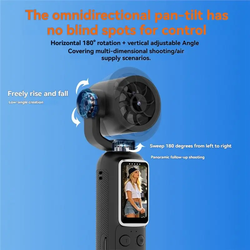 Action Camera 180° Adjustable Gimbal 5-Gear Wind Photo/Video/Audio Recording With Cooling Fan 1.47-Inch Screen B