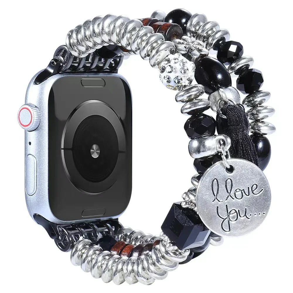 

Браслет для Apple Watch Band 9 8 7 45 мм 41 мм, эластичный браслет с бусинами для ювелирных изделий, iWatch 6 5 4 SE 44 мм 40 мм 3 42 мм 38 мм