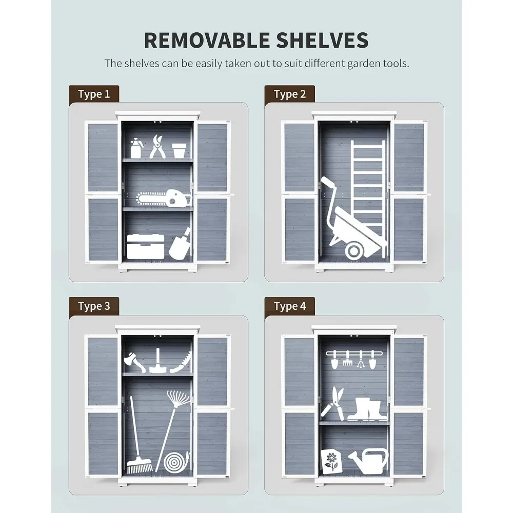 Armoire de rangement extérieure avec 3 étagères, abri de jardin en bois à double verrouillage, toit étanche, grand abri à outils vertical extérieur