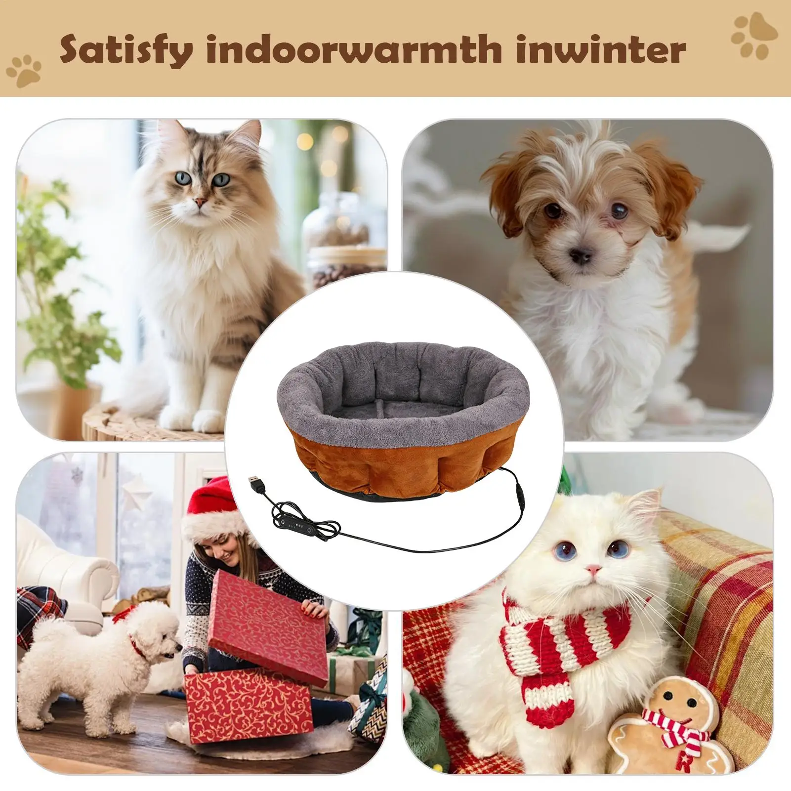 Heated Cat Bed Temp Adjustable 3 Timers Removable Washable Pet Cushion Indoor Cat Bed Heated for Kittens Puppies Dogs Home