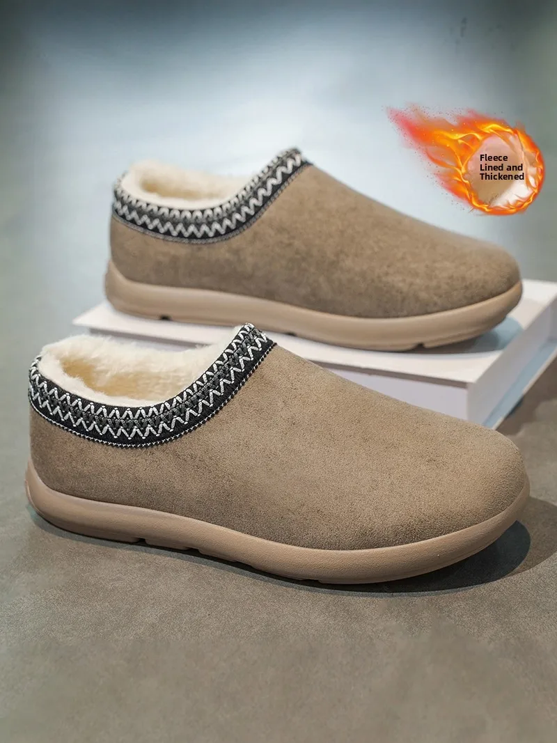 

Men's Winter Cotton Slippers Fleece Lined Anti-slip Soft Bottom Outdoor Casual Birk-like Cotton Shoes Comfortable Slip-ons