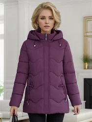 Winter Women's Coats Mid-Length Padded Jacket Solid Color Hooded Stylish And Elegant Padded Warm Jacket