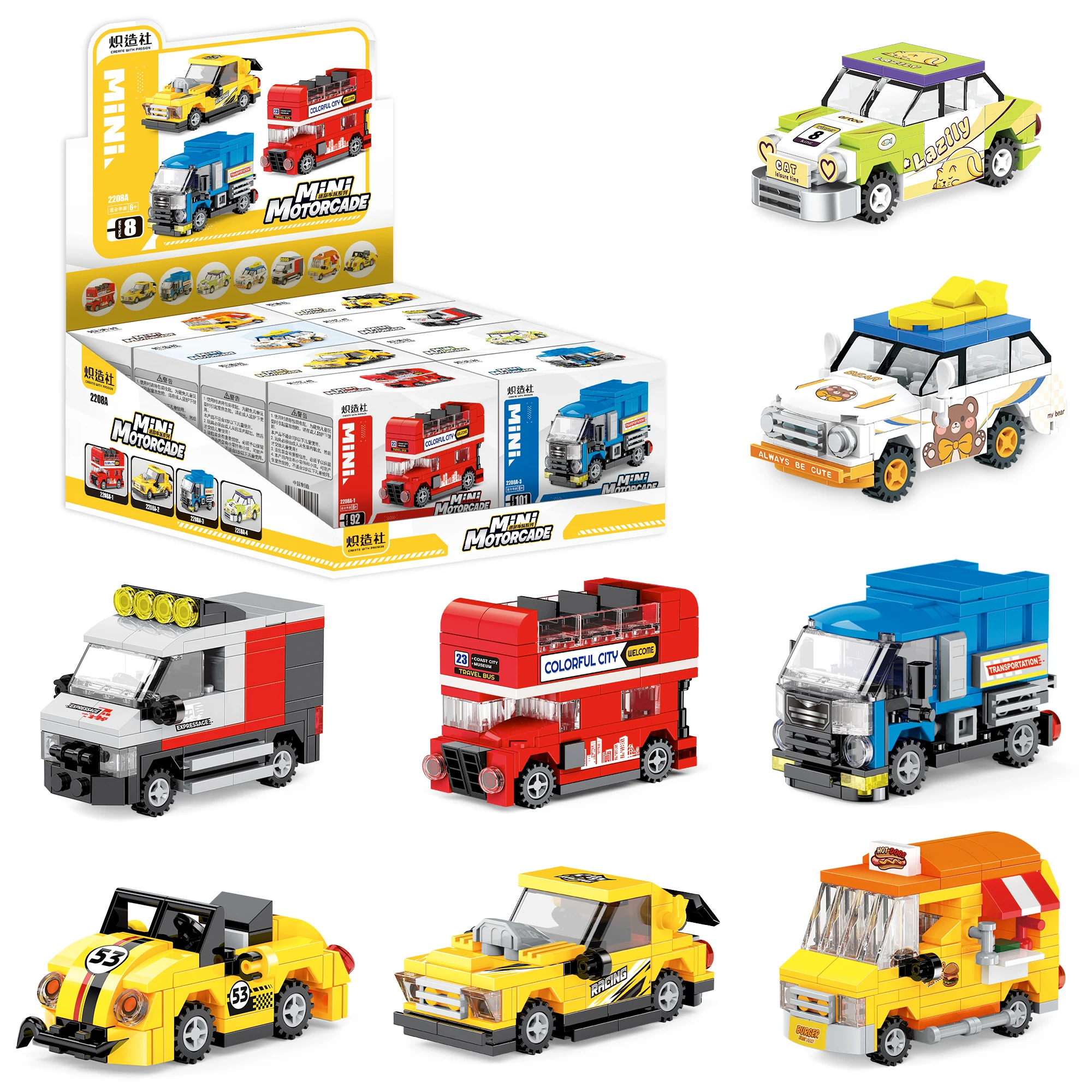 

8pcs Mini Car Vehicles Set Educational Toys Assembled Models Building Blocks Compatible Bricks Figure Playset For Kids Gift
