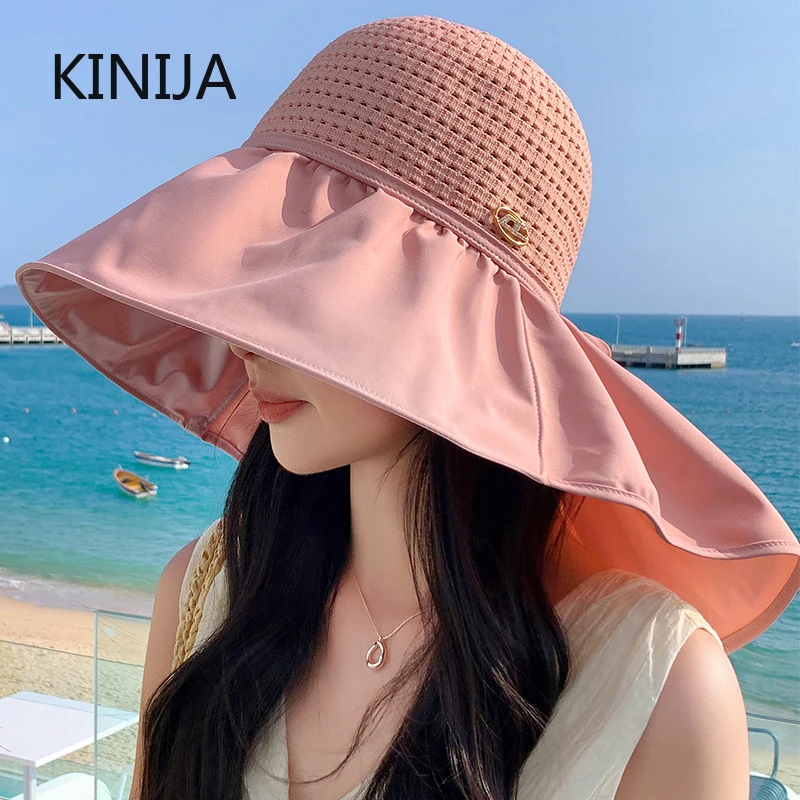 Women Sun Hat Breathable Bucket Hat with Shawl Face Neck Protection Outdoor Fishing Beach Picking Tea Leaves Hat for Girls