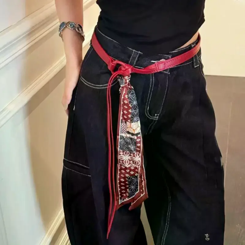 أزياء غير ثقب عقدة نمط أحزمة بو الجلود رقيقة حزام المرأة الجينز فستان ديكور حزام