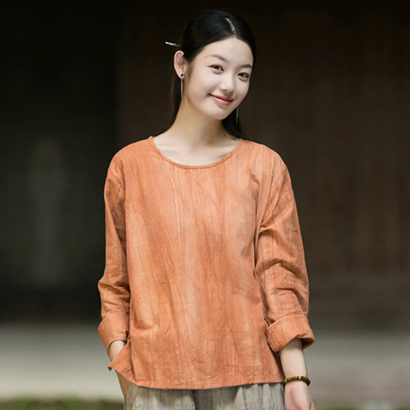 Long  Sleeve T-shirts  Vintage Clothes Blouses and Shirts Oversized T-shirt Women Clothes Women's Blouse Cotton and Linen