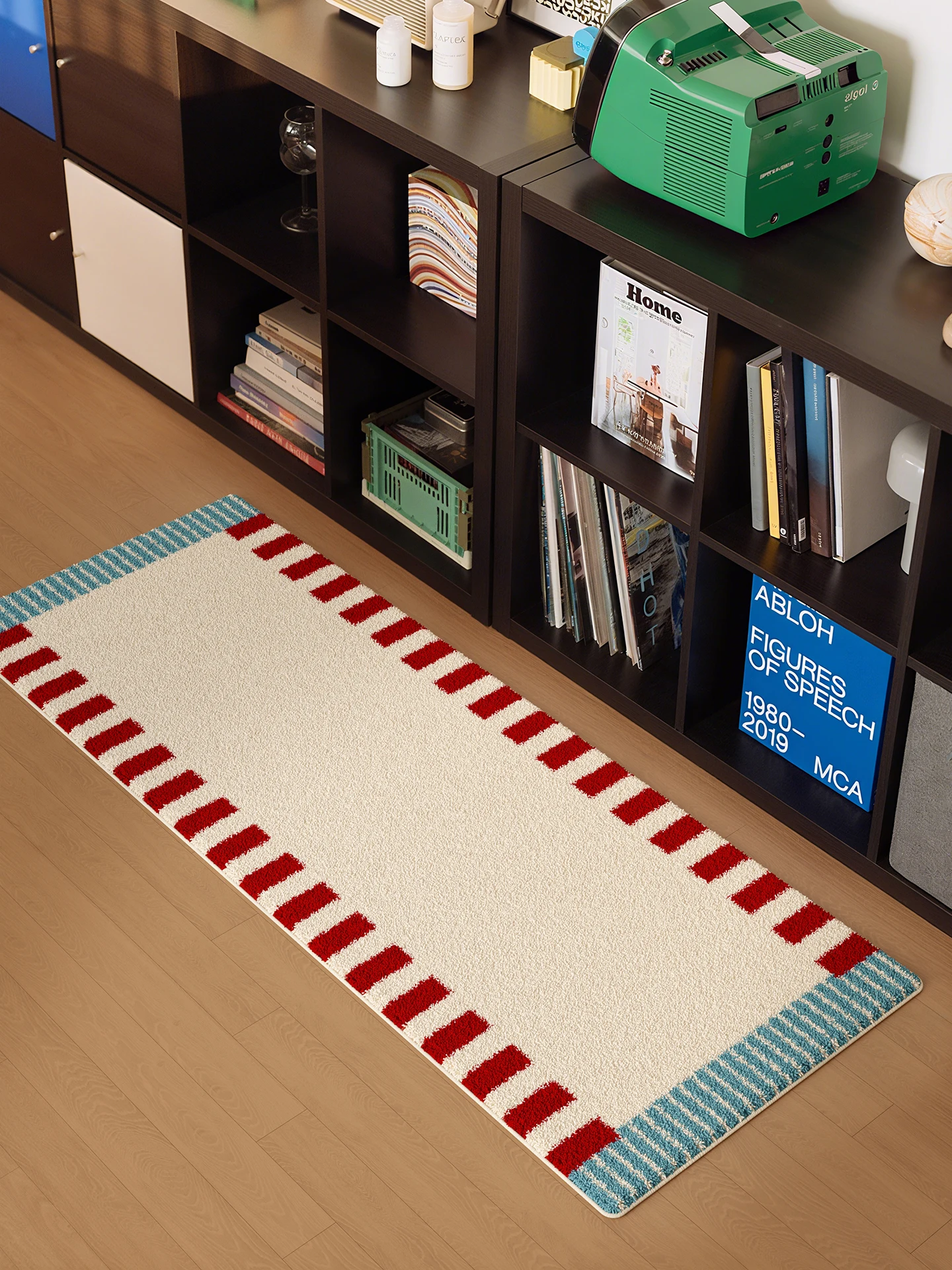 VIKAMA Vintage karierter Teppich, flauschiger Plüsch, Schlafzimmer-Seitenteppich, Wohnzimmer-Dekoration, lange Streifen, Bodenmatte, Heimdekoration