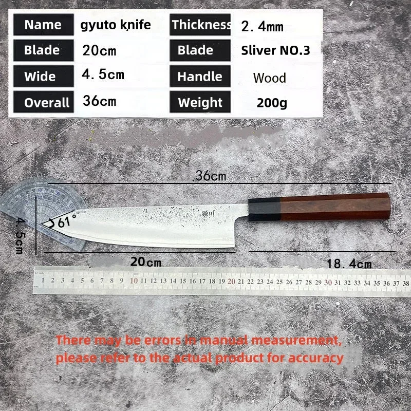 Japanese Stainless Silver Steel No. 3 Gyuto Knife Home Cook Kitchen Slicing Meat Vegetable Cutting Cleaver Fish Chef Knives