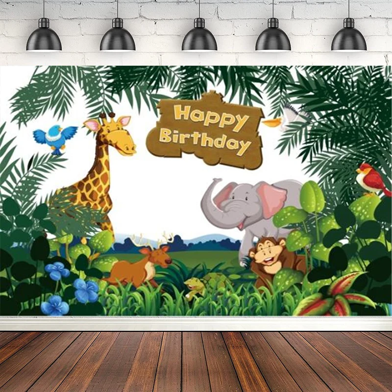 

Baby Birthday Photography Backdrop Photocall Jungle Giraffe Green Trees Poster Photo Photographic Background Banner Props