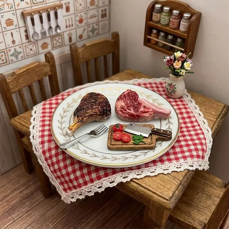 10pcs Miniature Simulated Steak Set Vintage Silver Serving Trays Perfect For Dollhouse Kitchen Diorama Craft Projects