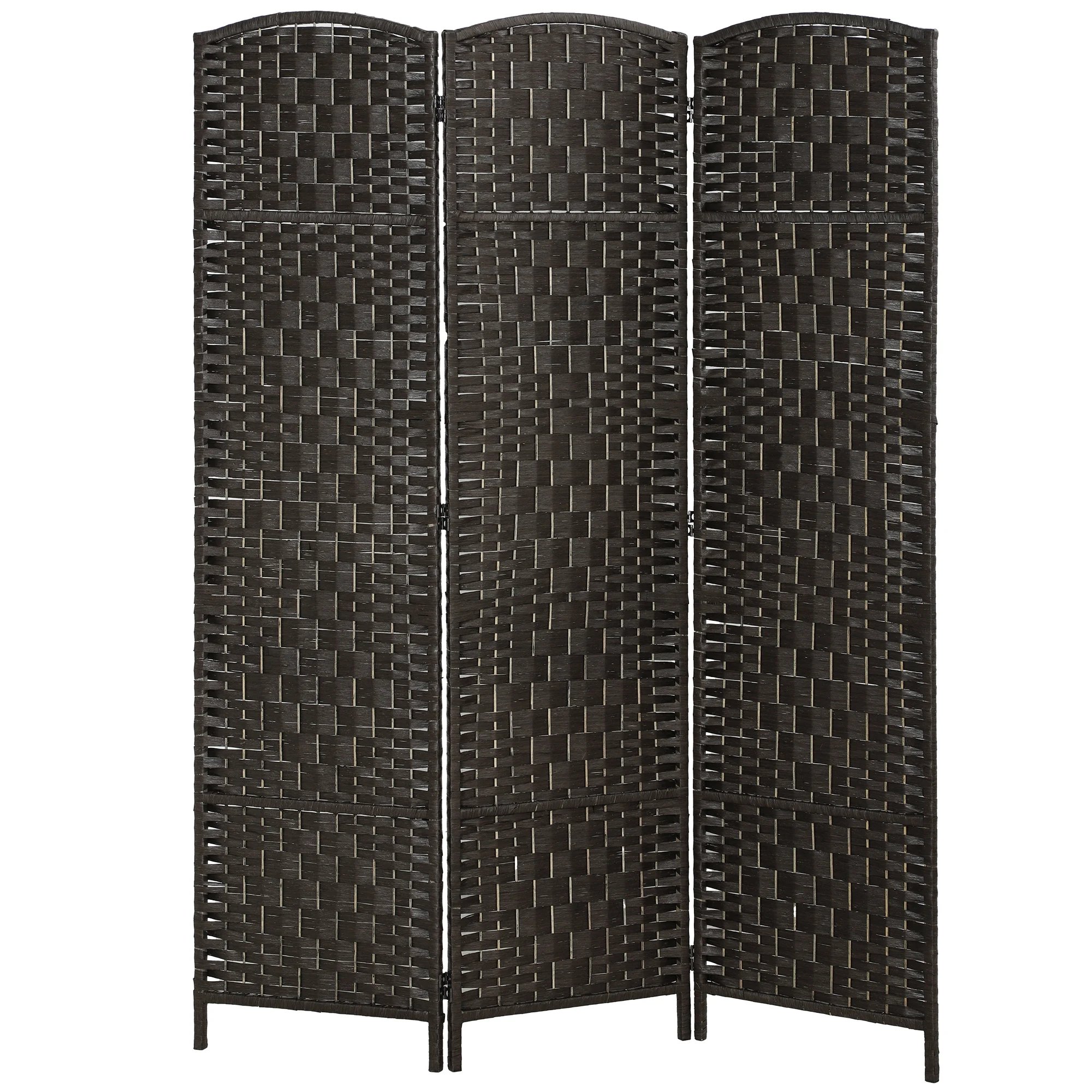 HOMCOM Room Divider 3 Panel, 6FT Tall Folding Privacy Screen, Freestanding Hand-Woven Partition for Room Separation with 360° Hinges, Paper Rope Diamond Weave, Coffee