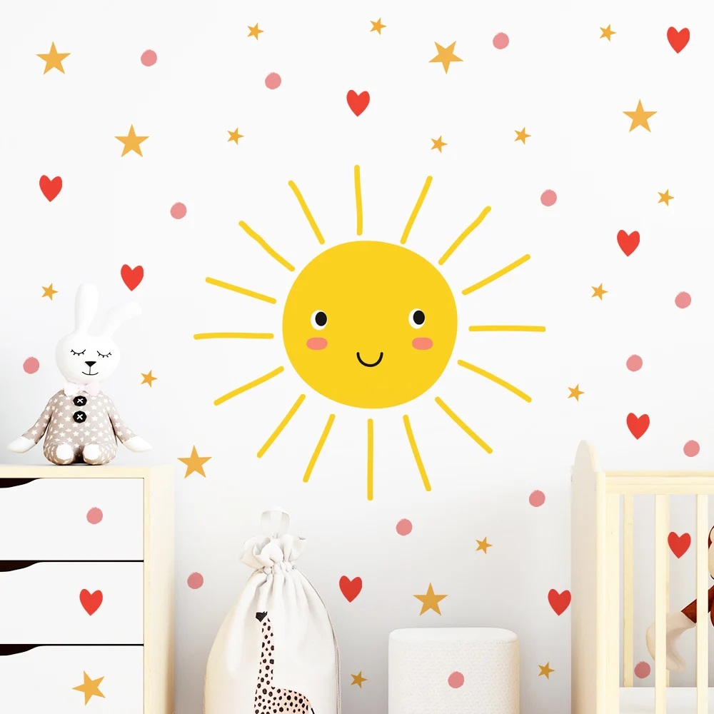 Cartoon Smile Sun Wall Decals for Kids room Nursery Wall Decor Home Decoration Removable DIY Sticker on Wall Backdrop Art Murals