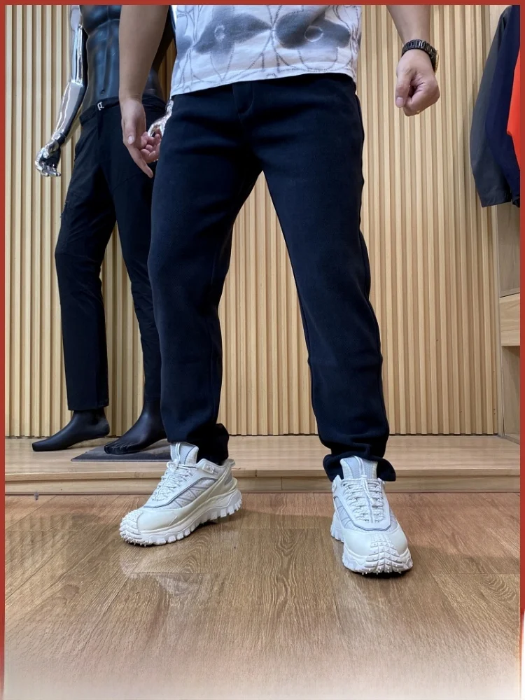 

Мужские повседневные брюки с прямыми штанинами на подкладке в стиле ретро, осень-зима, удобные теплые модные городские брюки