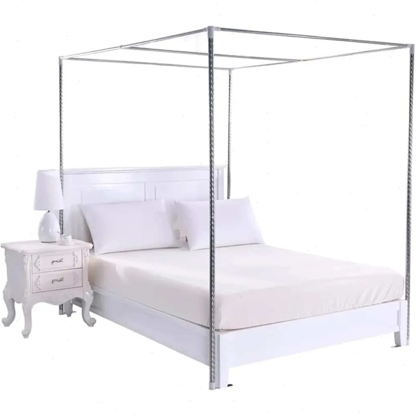 

2*2*2 M Canopy Bed Frame, Stainless Steel Canopy Poles with Tee Connectors, Floorstanding Bed Canopy Poles for Bedrooms