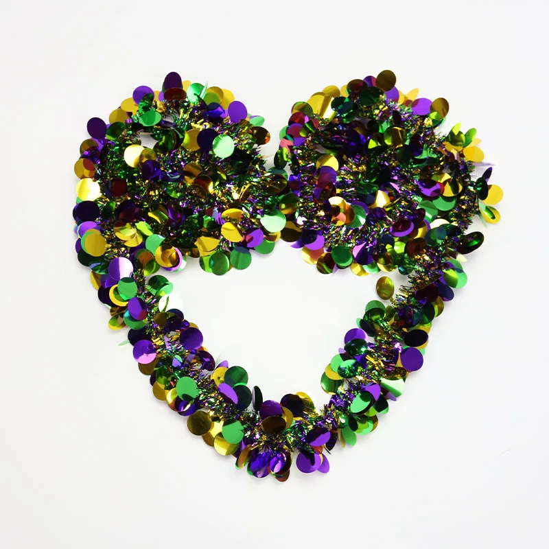 2M Mardi Gras Tinsel Garland Metallic Festooning Garland Glitter Purple Green Gold Mixed Color Hanging Fringe Party Decoration