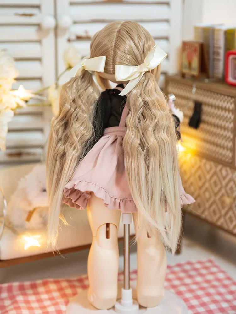 （Customize 30 Days） 1/3 1/4 doll BJD/SD doll's wig light gold gradient bow curled double ponytail 1pcs
