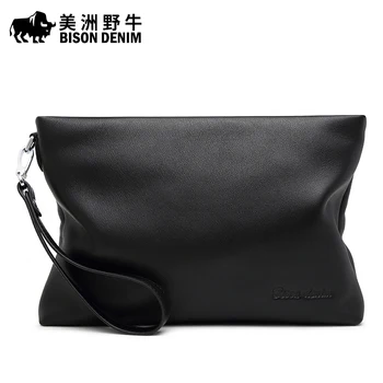 BISONDENIM Genuine Leather Men Clutch Bag Large Capacity Men Handbag For Phone Luxury Brand Pouch Men's Soft Wallet Man Bag