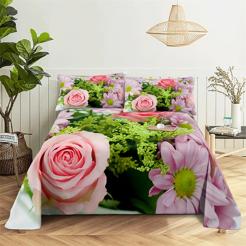 Home Bedsheets Luxury Rose Single Bedsheet Fashion Design Flowers Sheets Queen Size Bed Sheets Set Bed Sheets and Pillowcases