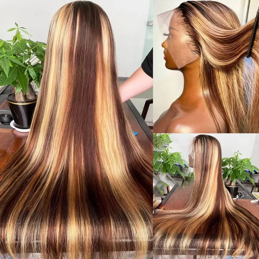 

Highlight Straight 13x4 13x6 Lace Front Human Hair Wigs For Women Pre Plucked Blonde Colored Lace Frontal Wig Brazilian Remy