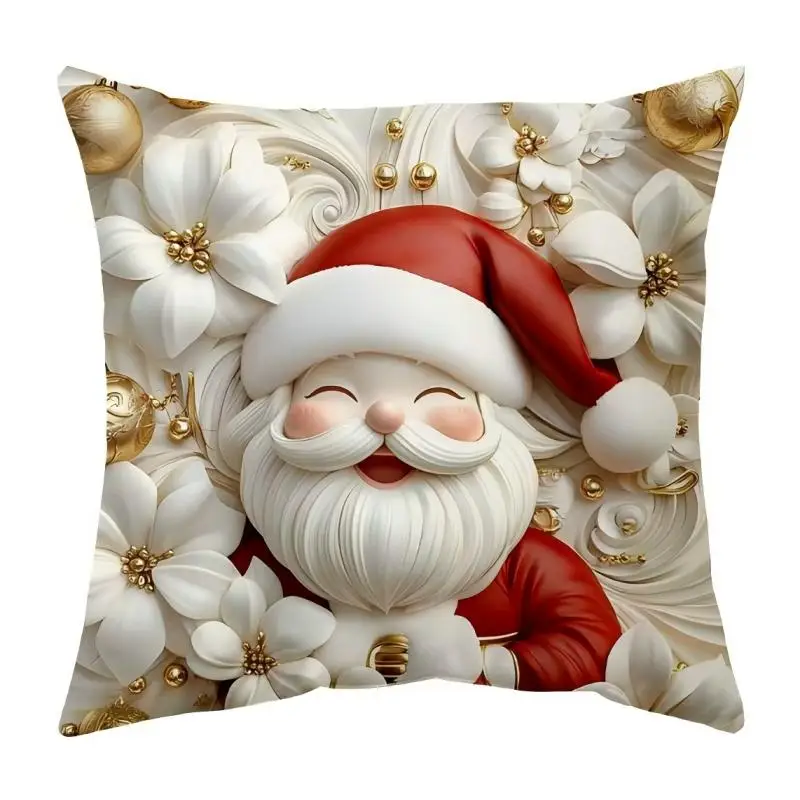 2D Christmas Pillow Cover Happy 2026 New Year Living Room Decorations Xmas Home Decor Christmas Characters Floral Pattern Pillow