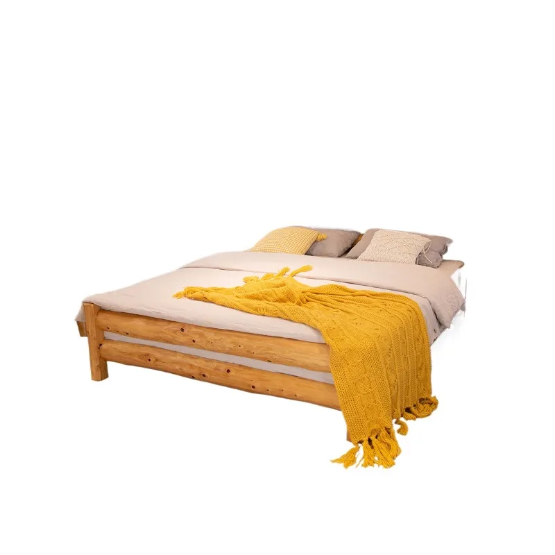 

Pure solid wood double bed modern step up new Chinese logs original ecological furniture