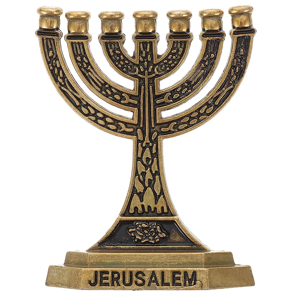 Hanukkah Traditional Chanukah Menorah 7 Branch Jerusalem Temple Holder Jewish Israel Candlestick Taper Holder