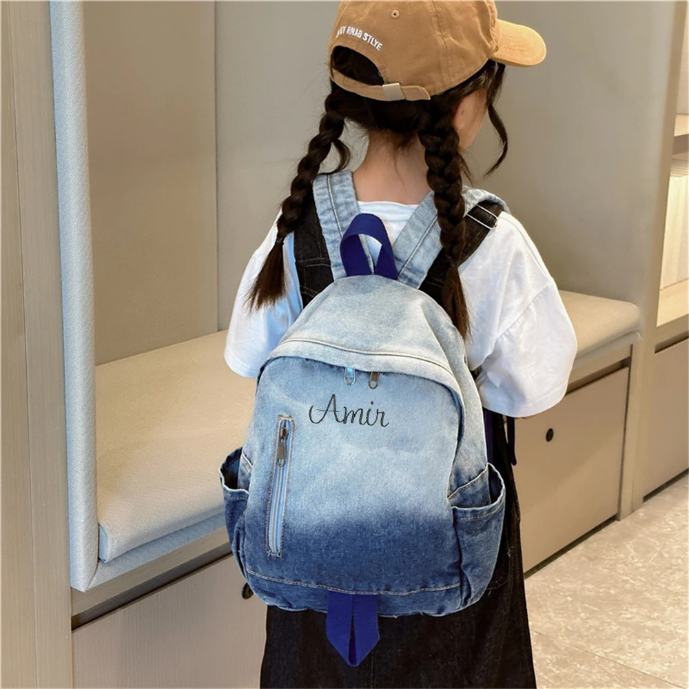 Custom Children\'s Bag Autumn and Winter New Gradient Denim Backpack Girls\' Boys\' Kindergarten School Bag Outdoor Travel Backpack