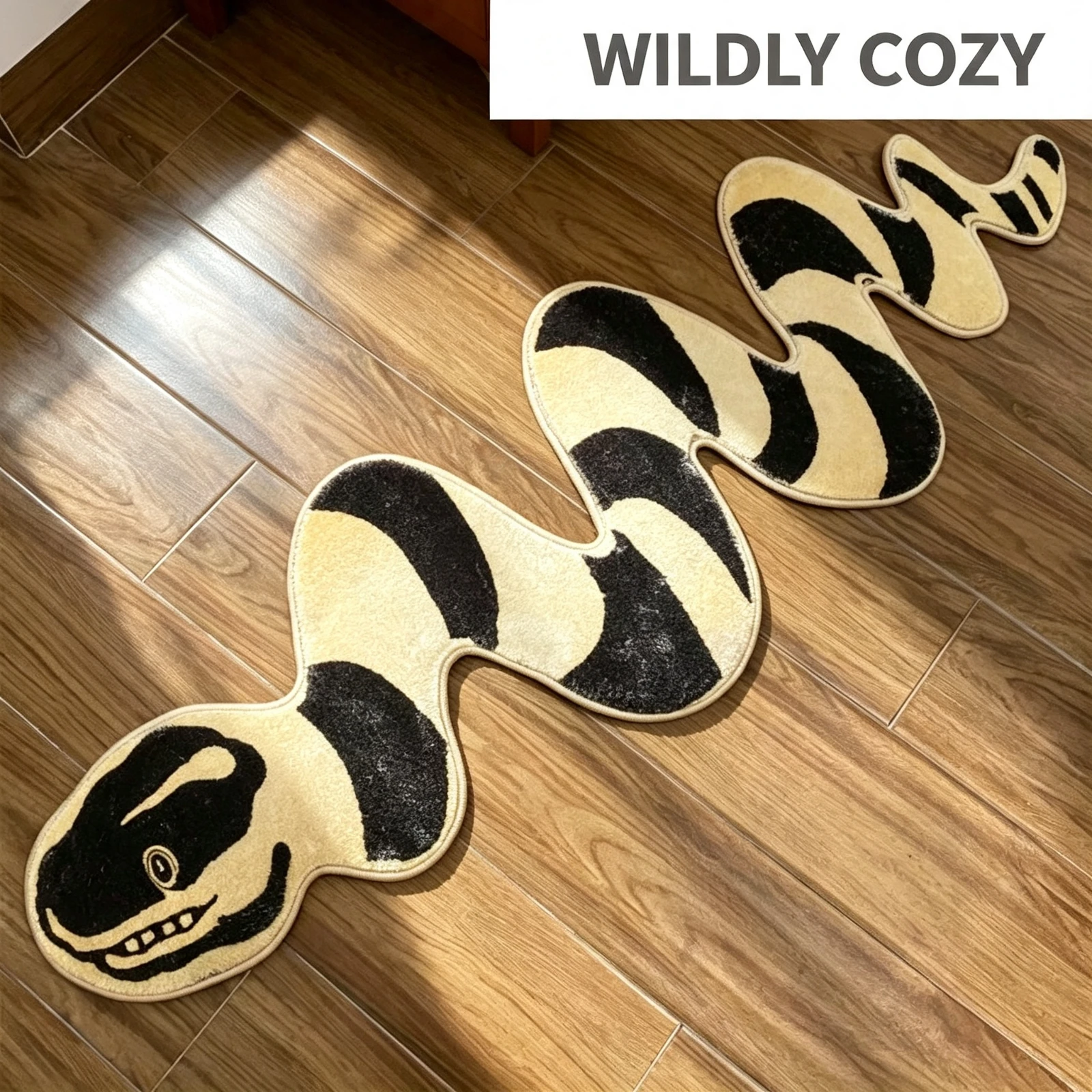 Cartoon Snake Rug Striped Serpent, Shape Floor Mat Non Slip, Plush Entrance Doormat Bathroom Bedroom, Home Decor Gift Funny
