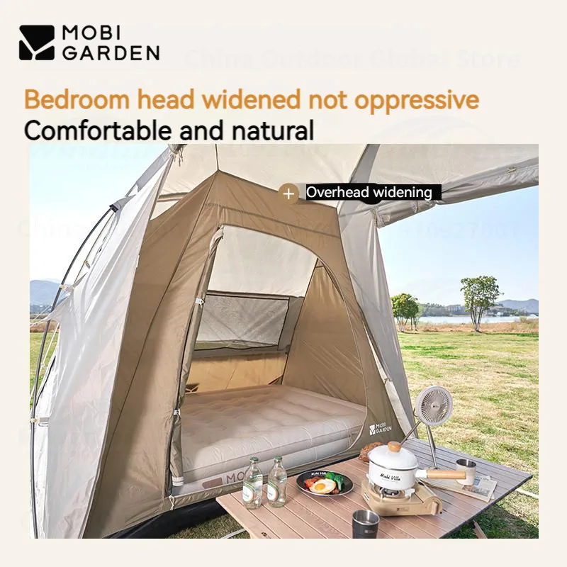 MOBI GARDEN Tunnel Tent 4-6 Persons Oxford 14㎡ Outdoor Garden Family Picnic Tent 2 Bedroom 1 Living Room 4 Season Tent Portable