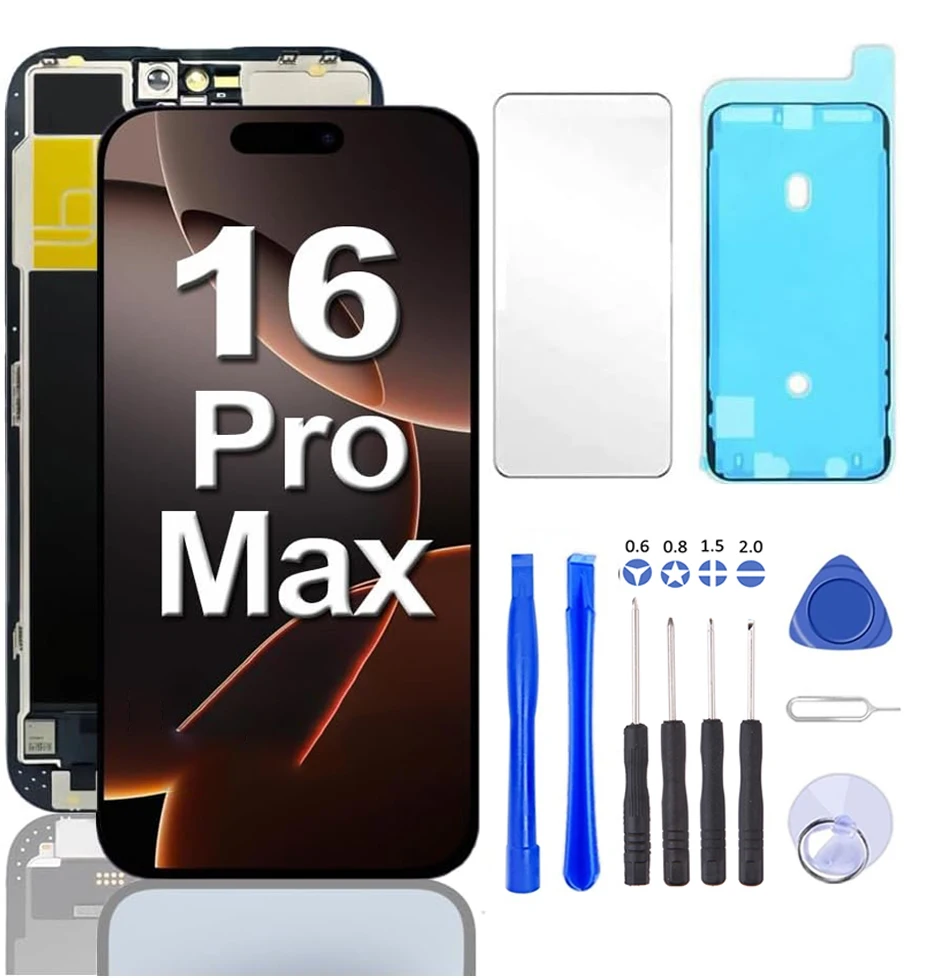 for iPhone 16 Plus Pro Max Screen Replacement 3D Touch LCD Display Digitizer Assembly Full HD with Repair Tools & Tempered Glass