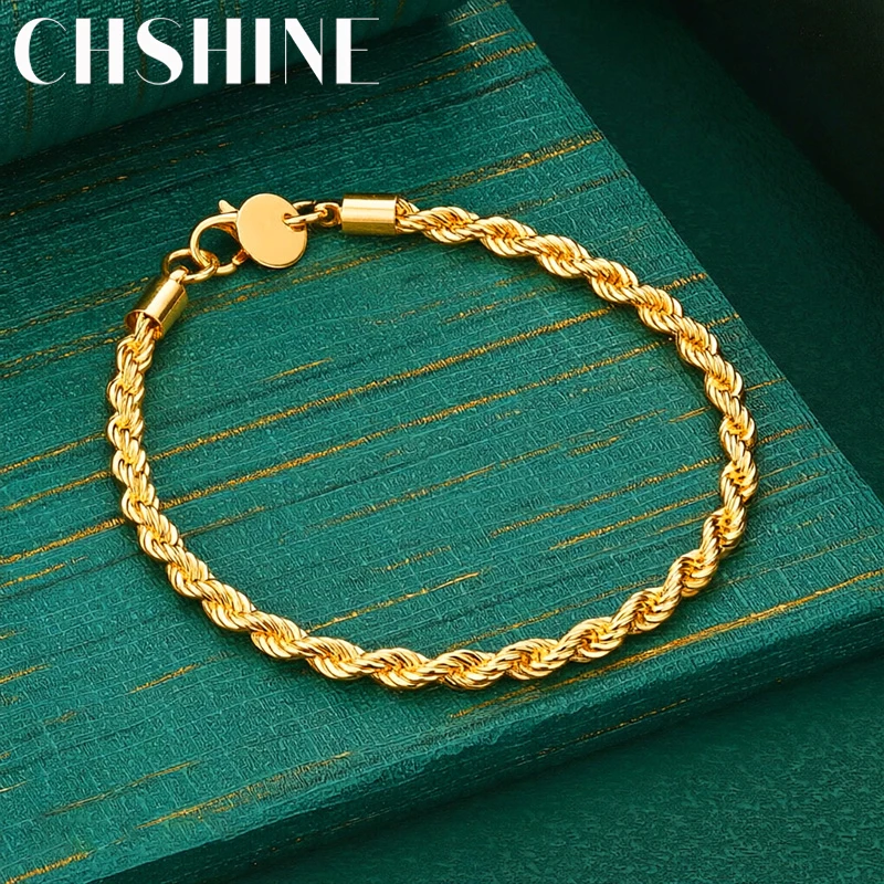 925 Sterling Silver 18K Gold Classic Twisted Rope Chain Bracelets For Women Wedding Party Wild Christmas Gift Fashion Jewelry