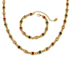 Colorful Zircon Necklace Bracelet Women Set Fashion Non Tarnish Chain Designer Jewelry  Copper Gold Plated Accessories 2024