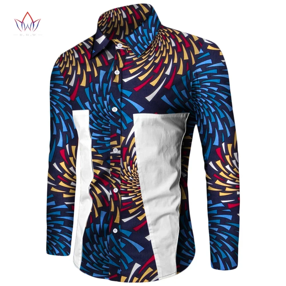 Bintarealwax Plus Size African Shirt for Men Dashiki Long Sleeve African Clothes Patchwork Casual Style Men Shirt WYN350