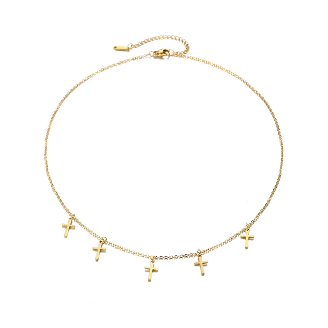 Trendy Small Tiny Statement Jesus Cross Pendant Femme Gold Color Stainless Steel Faith Necklace for Woman Religious Jewelry Gift