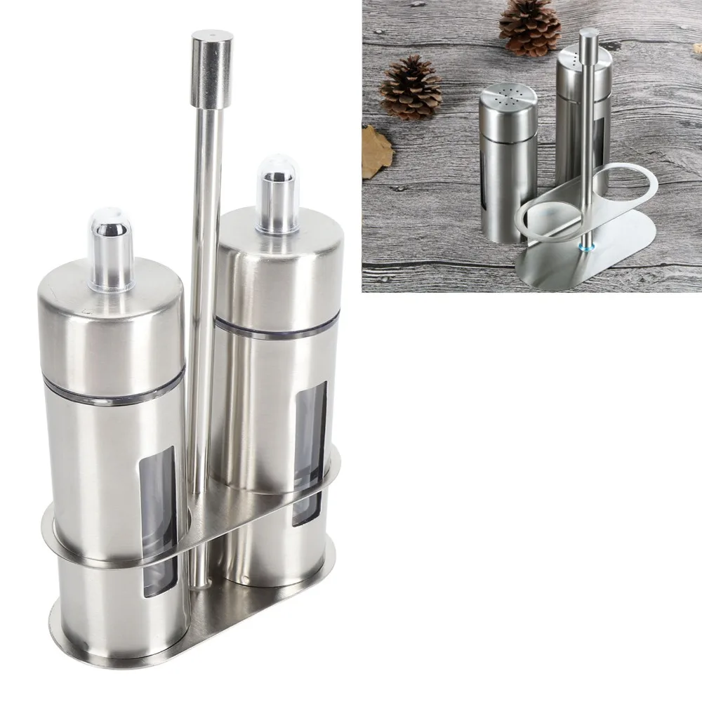 2pcs/3pcs/4pcs 80ml Oil Dispenser Bottle 304 Stainless Steel Base Stand Salt Shaker Set Vinegar Cruet Set Kitchen Organization