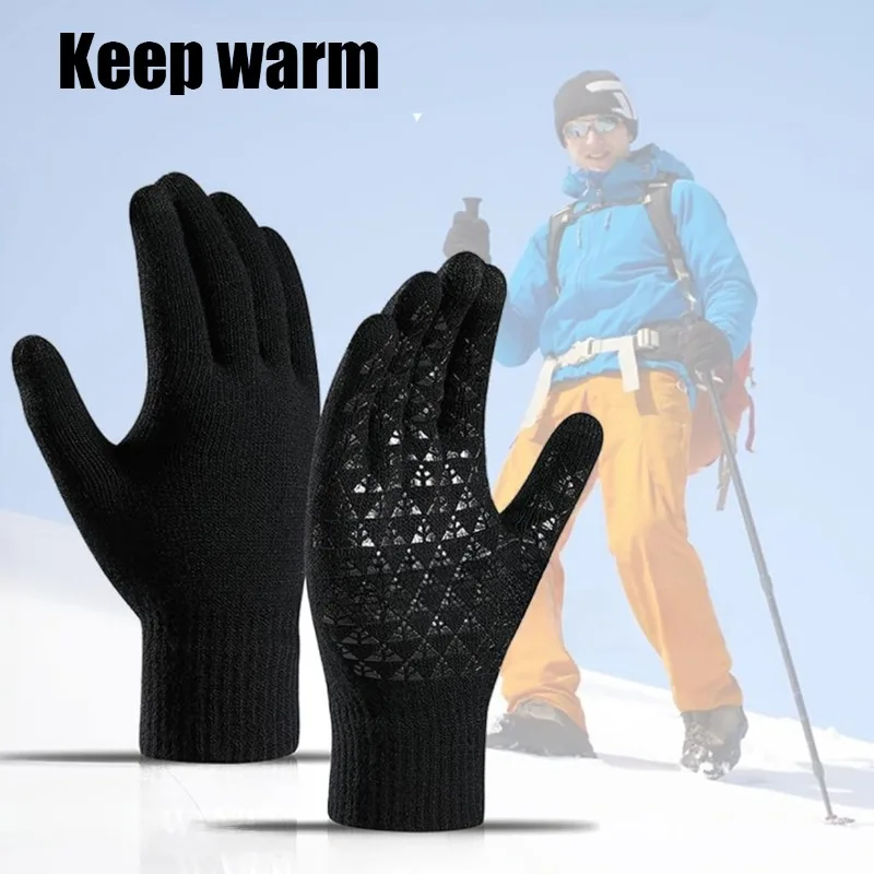 

3 комплекта, женские и мужские теплые зимние перчатки с сенсорным экраном, холодные теплые шерстяные вязаные перчатки, шерстяные перчатки с полным пальцем, уличные велосипедные перчатки для вождения
