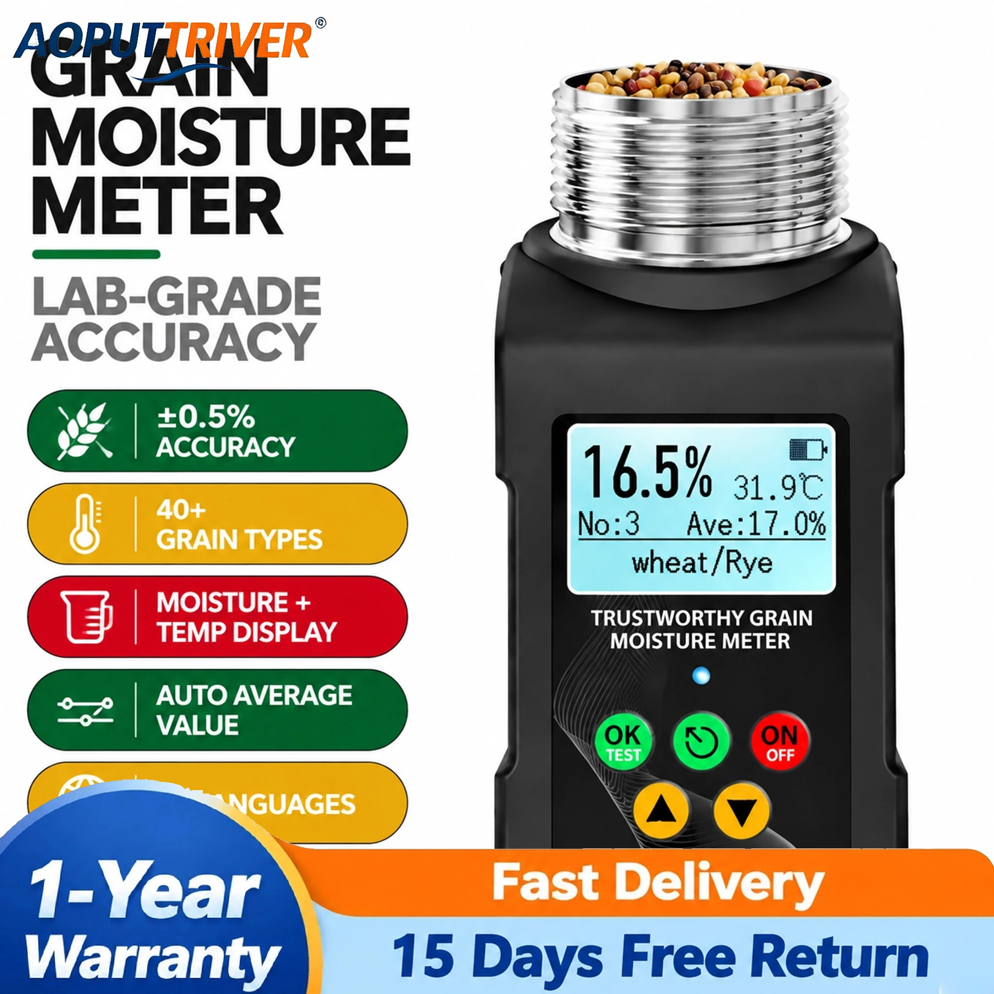 Mini Portable Digital Grain Moisture Meter Analyzer Tester for Wheat Corn Soybean Coffee 40 Types Seed Bean Cup Measurement